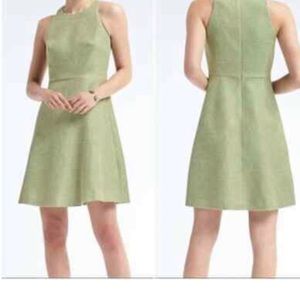 Banana Republic Green Ivory Tweed Iquana Racer Neck Dress